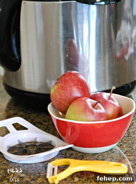 Instant Pot Applesauce: Quick Homemade Recipe in 20 Minutes 4 apples in a bowl near instant pot
