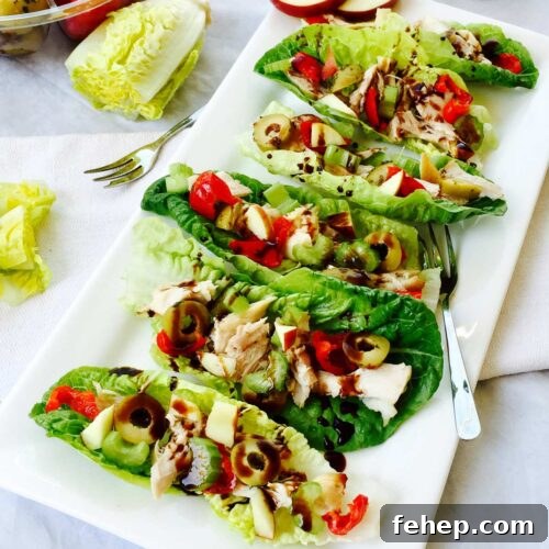 Gem lettuce, chicken and apple little boats