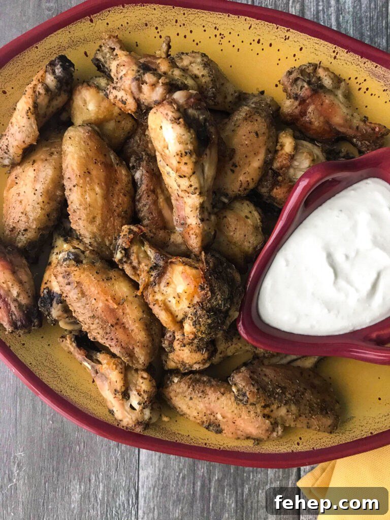 Crispy Chicken Wings with Tangy Feta Dipping Sauce 6 Chicken wings with a feta dipping sauce