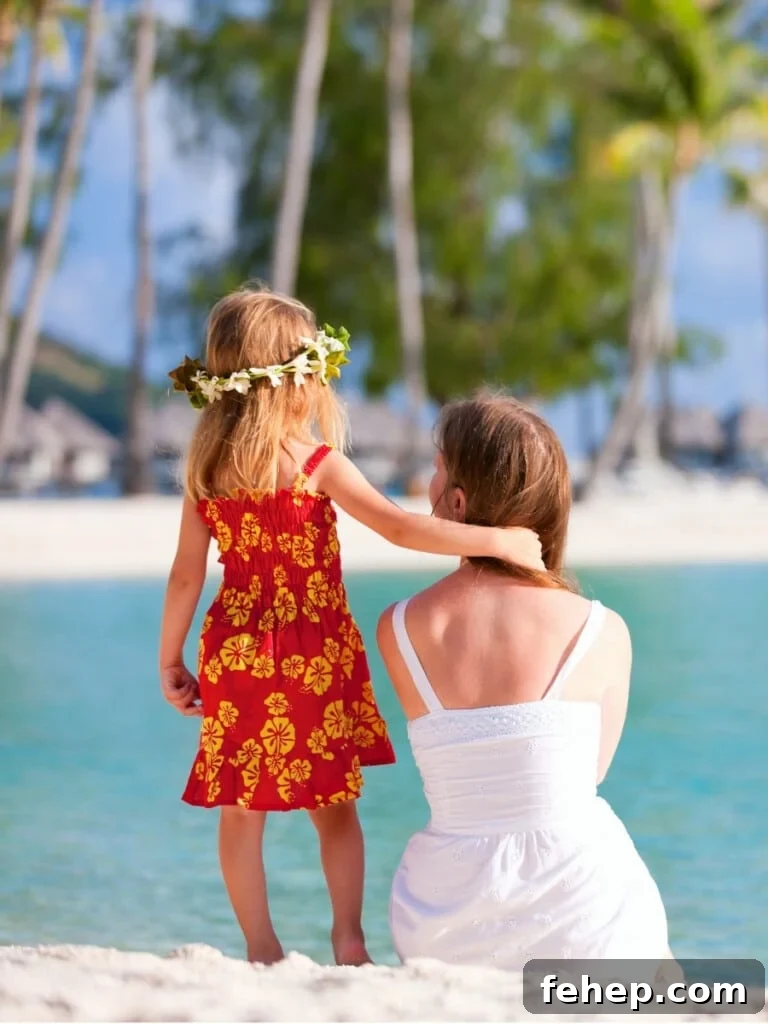Mother's Day mother and daughter in tropical destination.