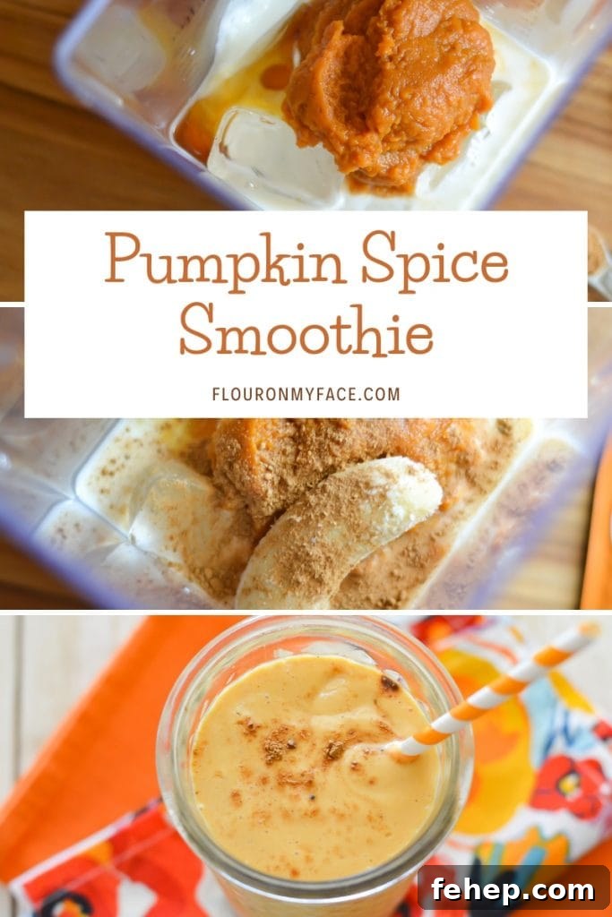 Creamy Pumpkin Smoothie — Autumn Spice Recipe for Fall Mornings 4 collage photo of making a pumpkin smoothie