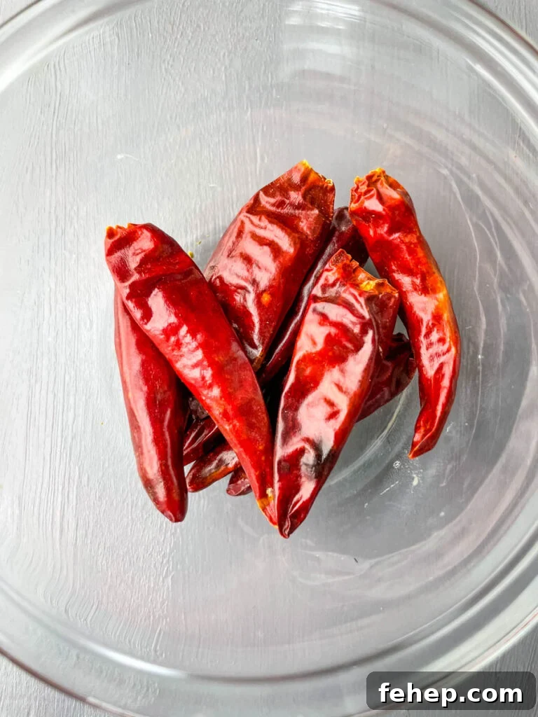 dried chili peppers in a glass bowl