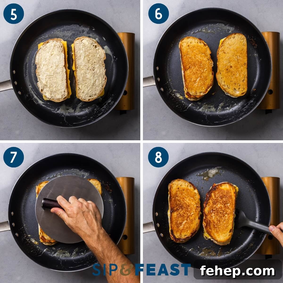 Grilled cheese being cooked in a nonstick pan.