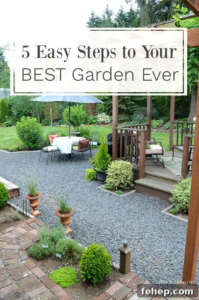 Gravel patio backyard garden