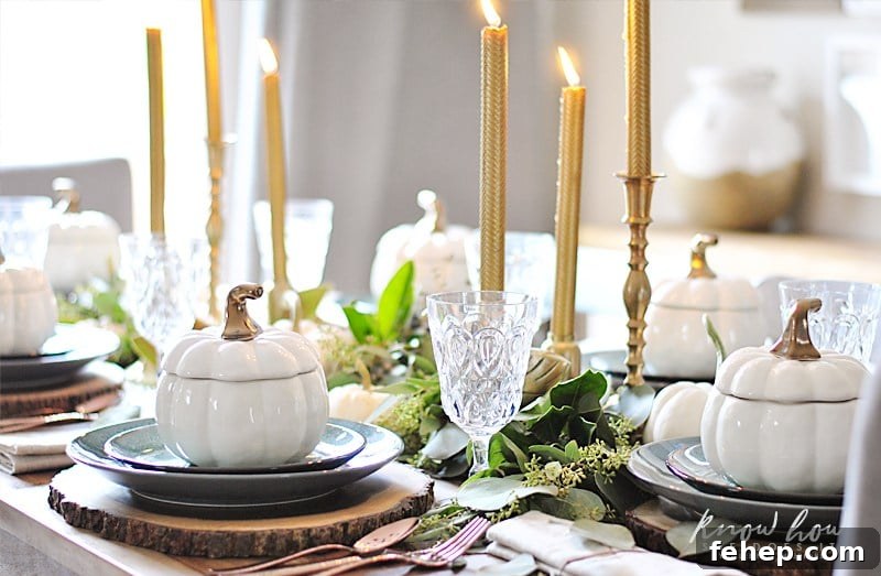 Natural green Thanksgiving table setting