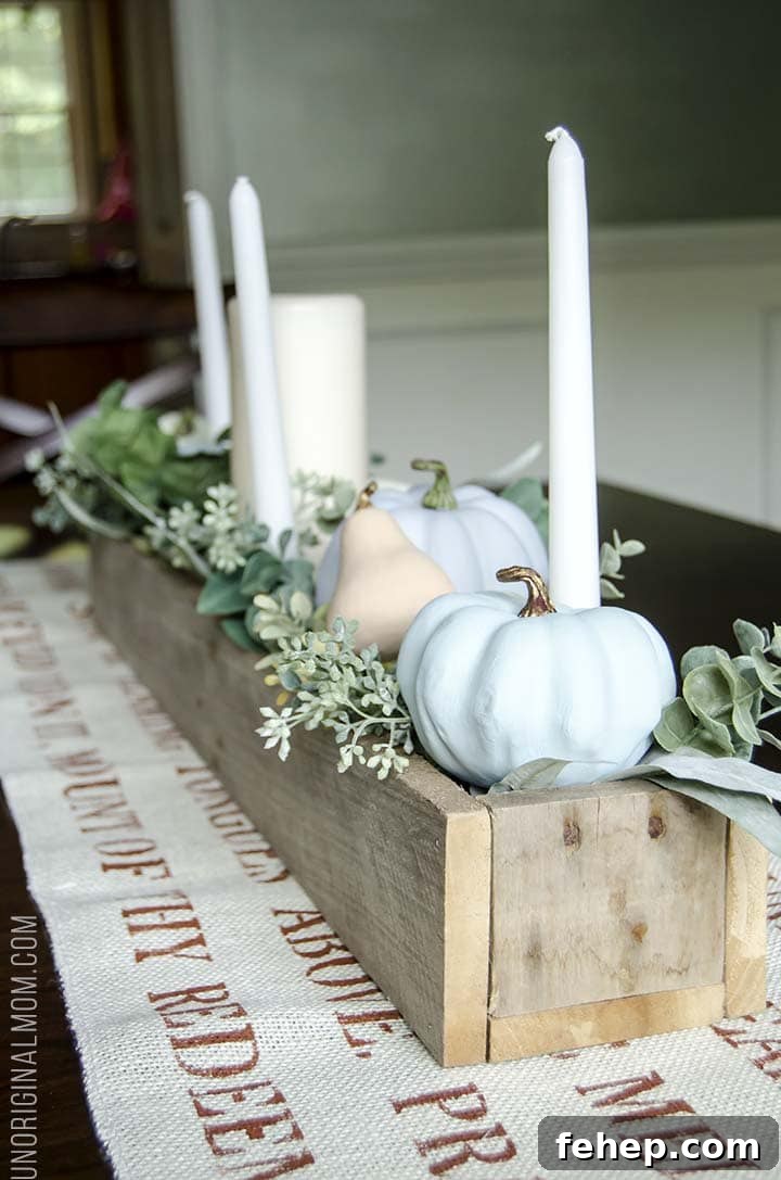 Chalk painted pumpkins centerpiece