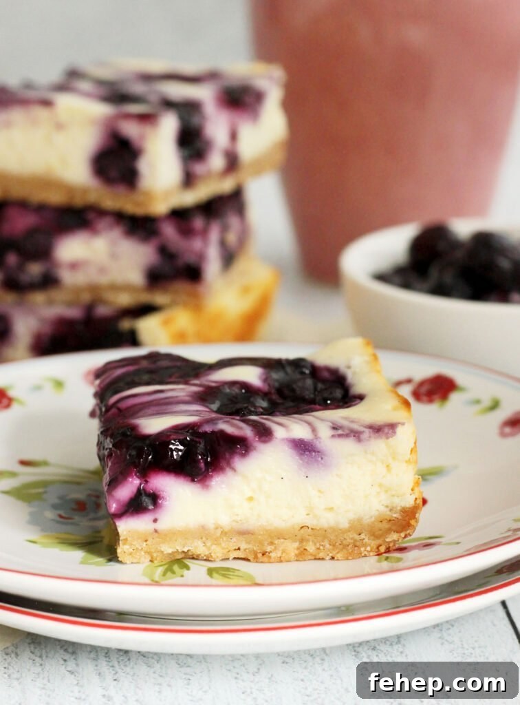 White Chocolate Blueberry Cheesecake Bars Recipe 7 blueberry swirl cheesecake bars