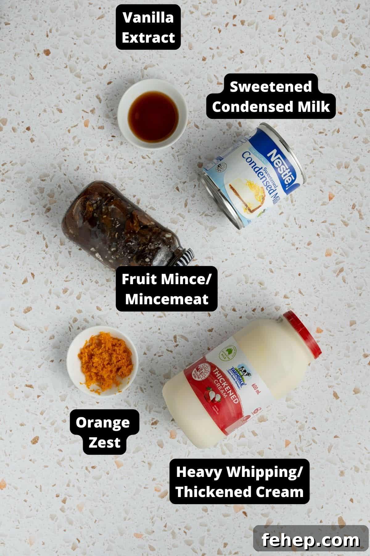 Ingredients in this recipe on a speckled marble background.