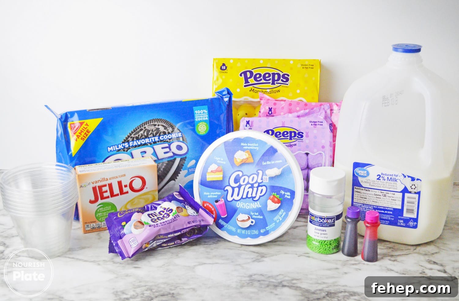 Easter Dirt Cups Dessert Recipe — Fun No-Bake Treats for Kids 3 Ingredients needed for making easter dirt cups