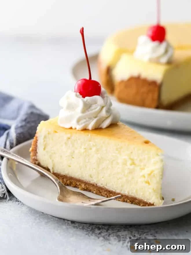 Classic cheesecake with graham cracker crust is silky smooth, ultra rich, and very creamy.