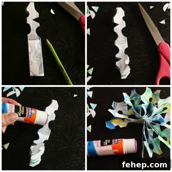 3D Paper Snowflakes: Simple Step-by-Step Folding Tutorial 8 step by step collage for 3d snowflake instructions