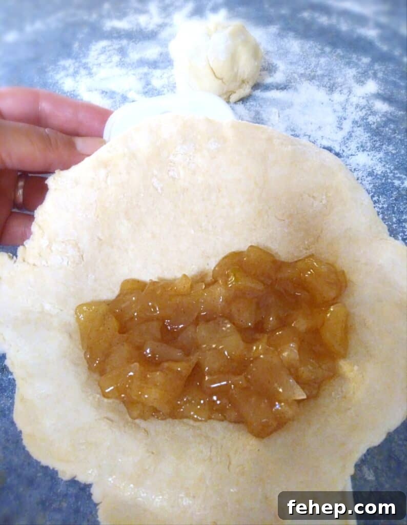 apple pie filling on a half of the dough.
