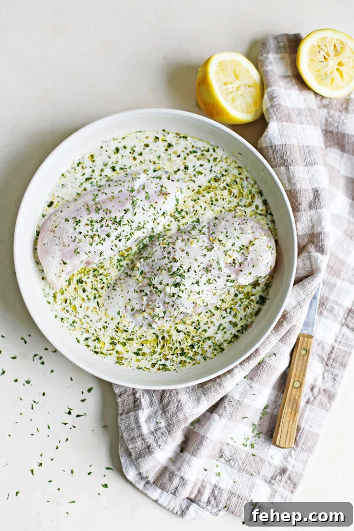 photo of chicken marinating in a Greek marinade for chicken