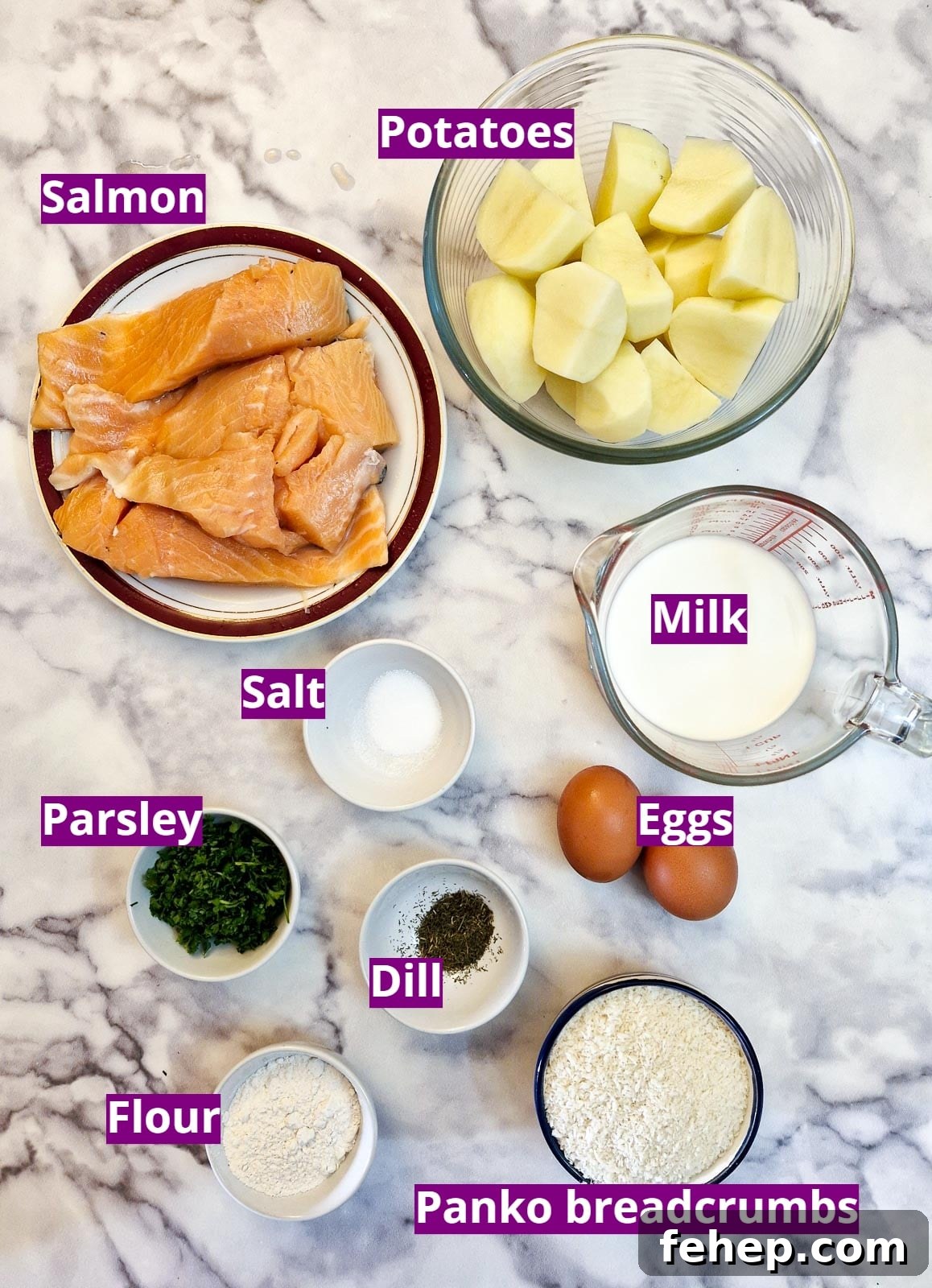 Crispy Salmon Fish Cakes with Lemon-Dill Sauce 4 Ingredients for easy salmon fishcakes.