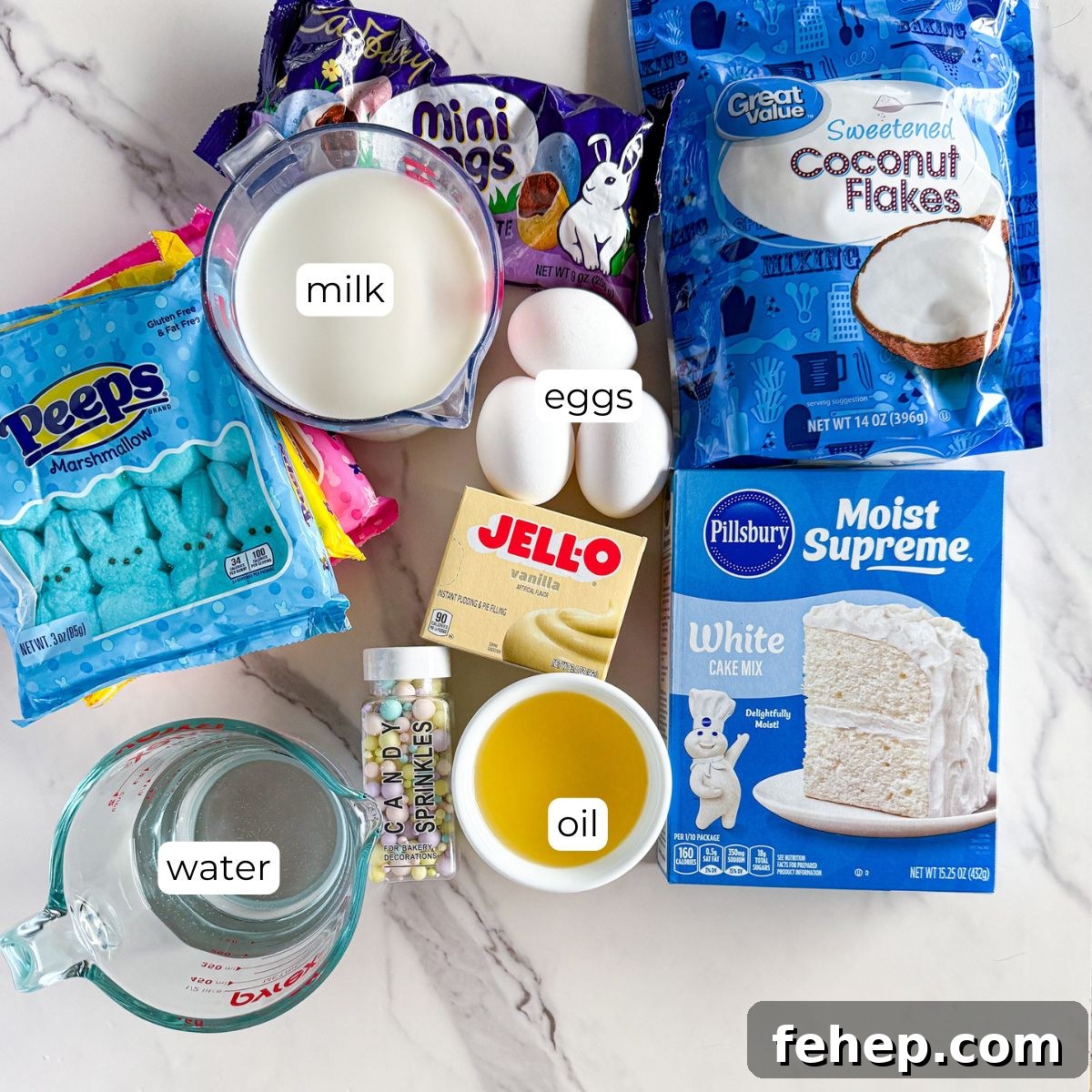 Ingredients for Easter Poke cake.