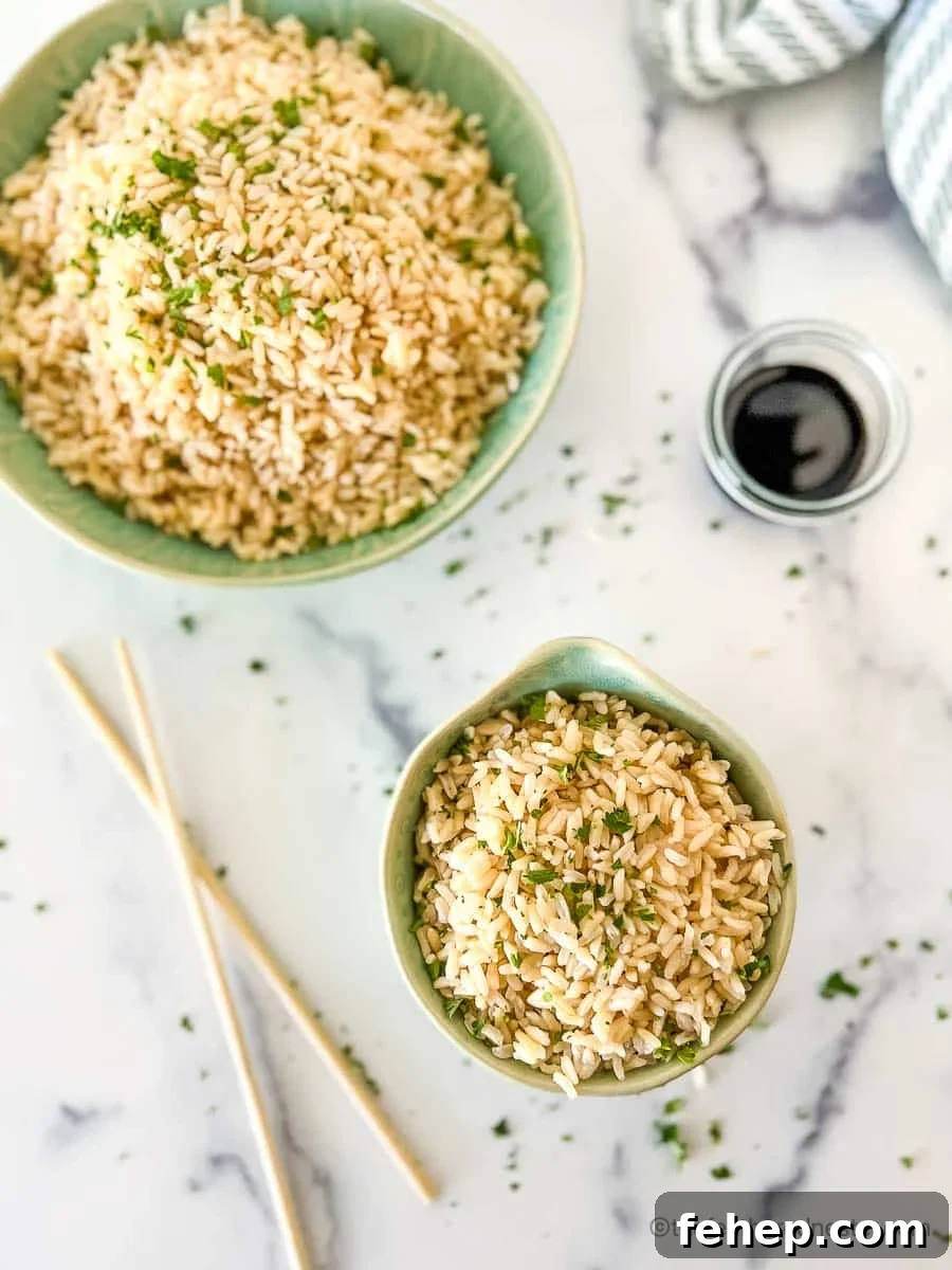 Perfectly Fluffy Brown Basmati Rice in the Instant Pot 2 Two bowls of brown basmati rice cooked in Instant Pot.