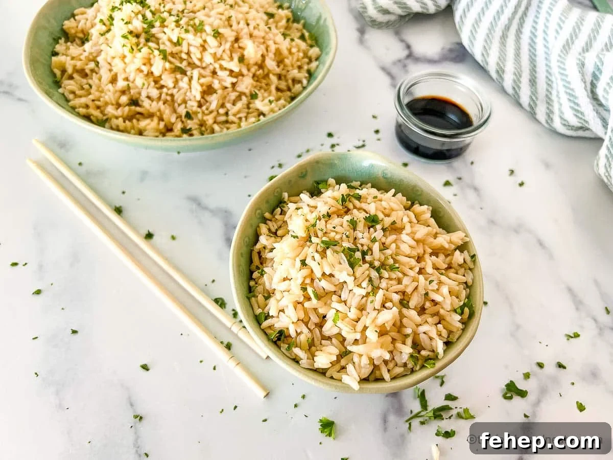 Perfectly Fluffy Brown Basmati Rice in the Instant Pot 3 Two bowls of Instant Pot brown basmati rice, ready to be served.