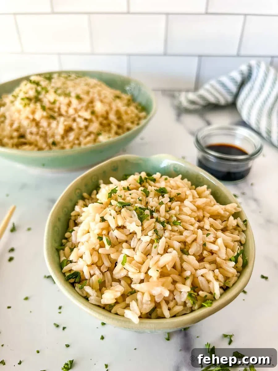 Perfectly Fluffy Brown Basmati Rice in the Instant Pot 5 Healthy cooked grains placed in two green serving bowls.