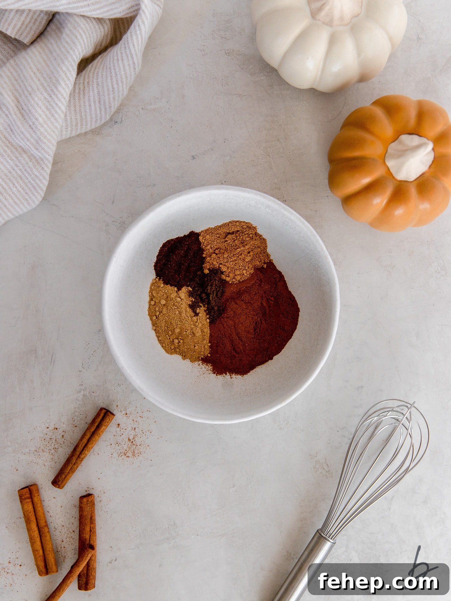 individual pumpkin pie spices in one bowl