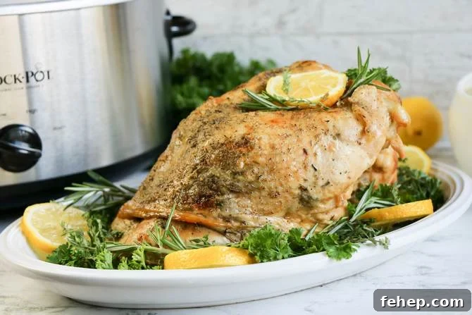 Slow-Cooked Lemon Herb Turkey Breast with Savory Gravy 8 Slow cooker turkey breast
