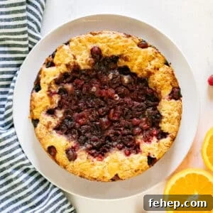 Moist Orange Cranberry Cake Recipe with Zesty Glaze 16 An overhead image of a cranberry cake with citrus on a plate.