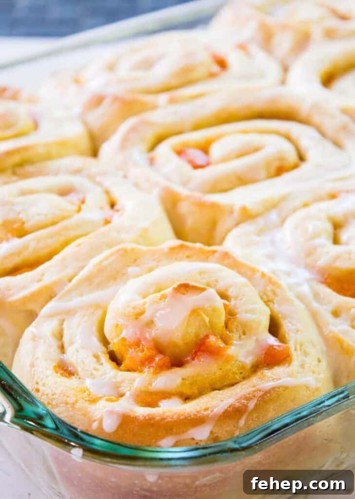 Apricot Sweet Rolls Recipe: Soft, Sticky Fruit-Glazed Buns 2 Apricot Sweet Rolls in a baking dish.