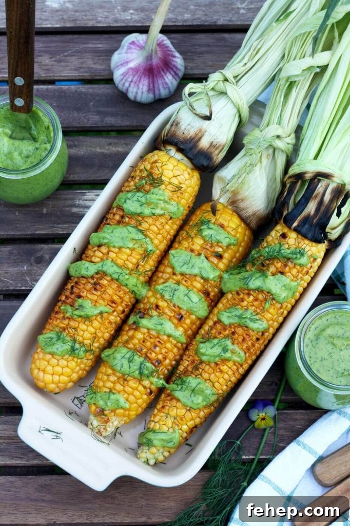 Gluten-Free Camping Meal Ideas for Delicious Outdoor Cooking 8 corn on the cobb with green sauce in a white dish