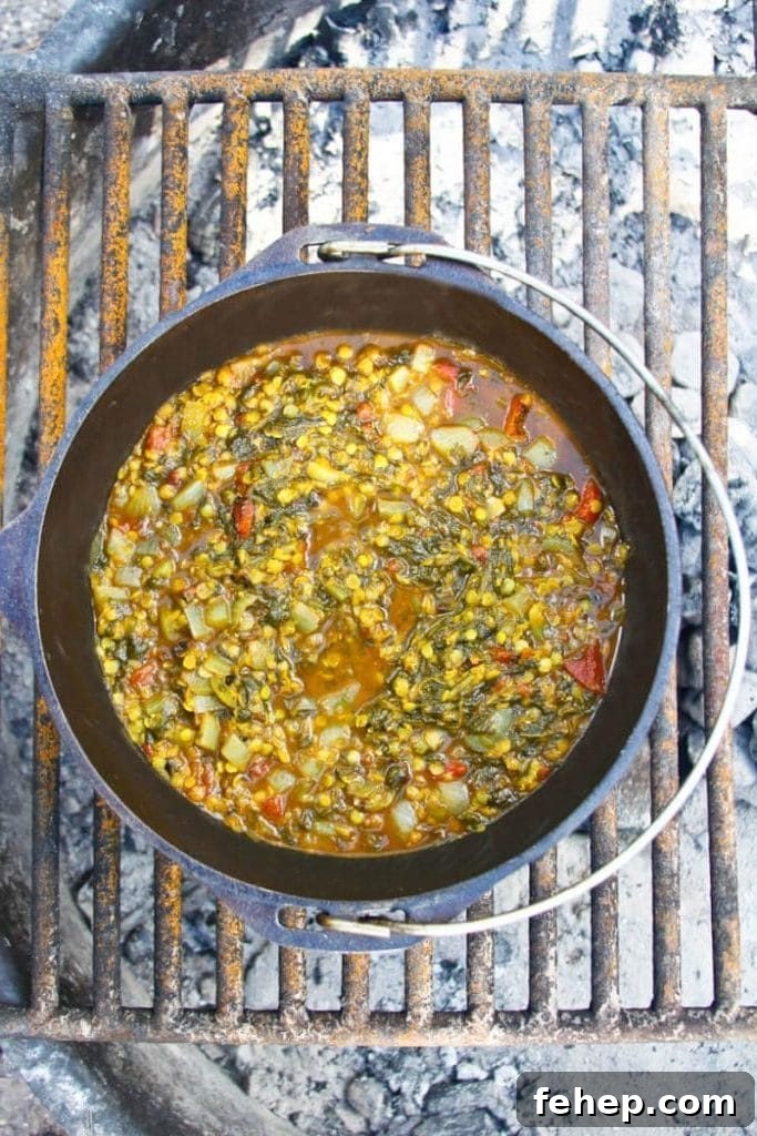 Gluten-Free Camping Meal Ideas for Delicious Outdoor Cooking 9 a cast iron pot filled with lentils