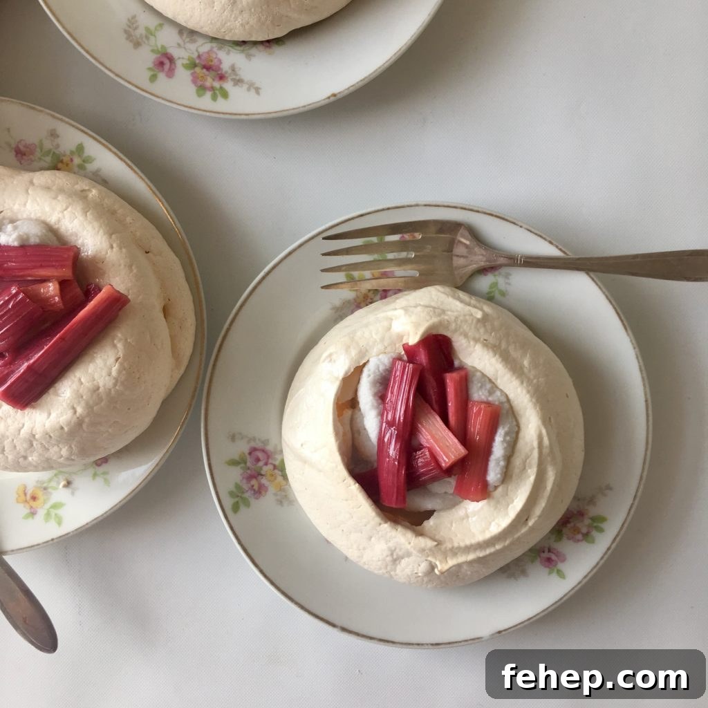 Rhubarb and Kaffir Lime Mini Pavlovas with Coconut Cream 5 mini pavlova rhubarb kaffir lime coconut cream