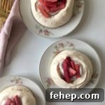 Rhubarb and Kaffir Lime Mini Pavlovas with Coconut Cream 6 mini pavlovas rhubarb kaffir lime coconut
