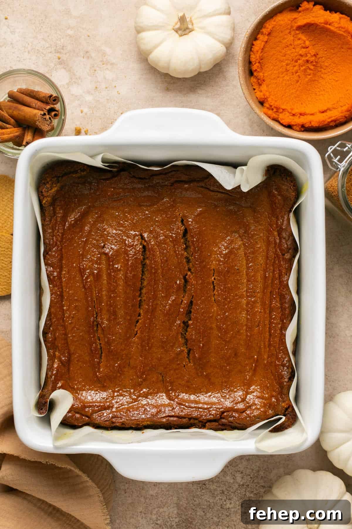 pumpkin pie bars in dish