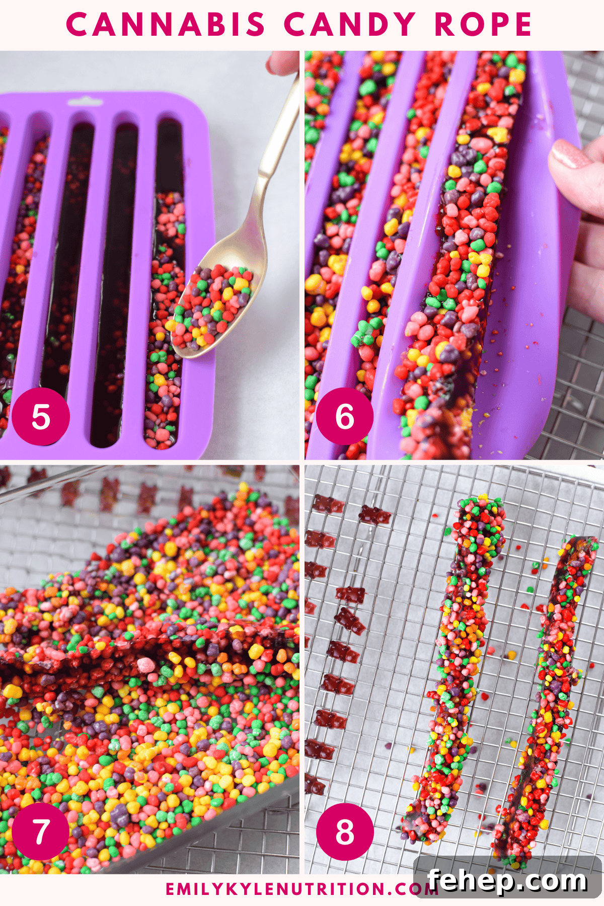 How to Make Cannabis-Infused Candy Ropes at Home 6 A four step image collage showing the next four steps in making cannabis candy ropes