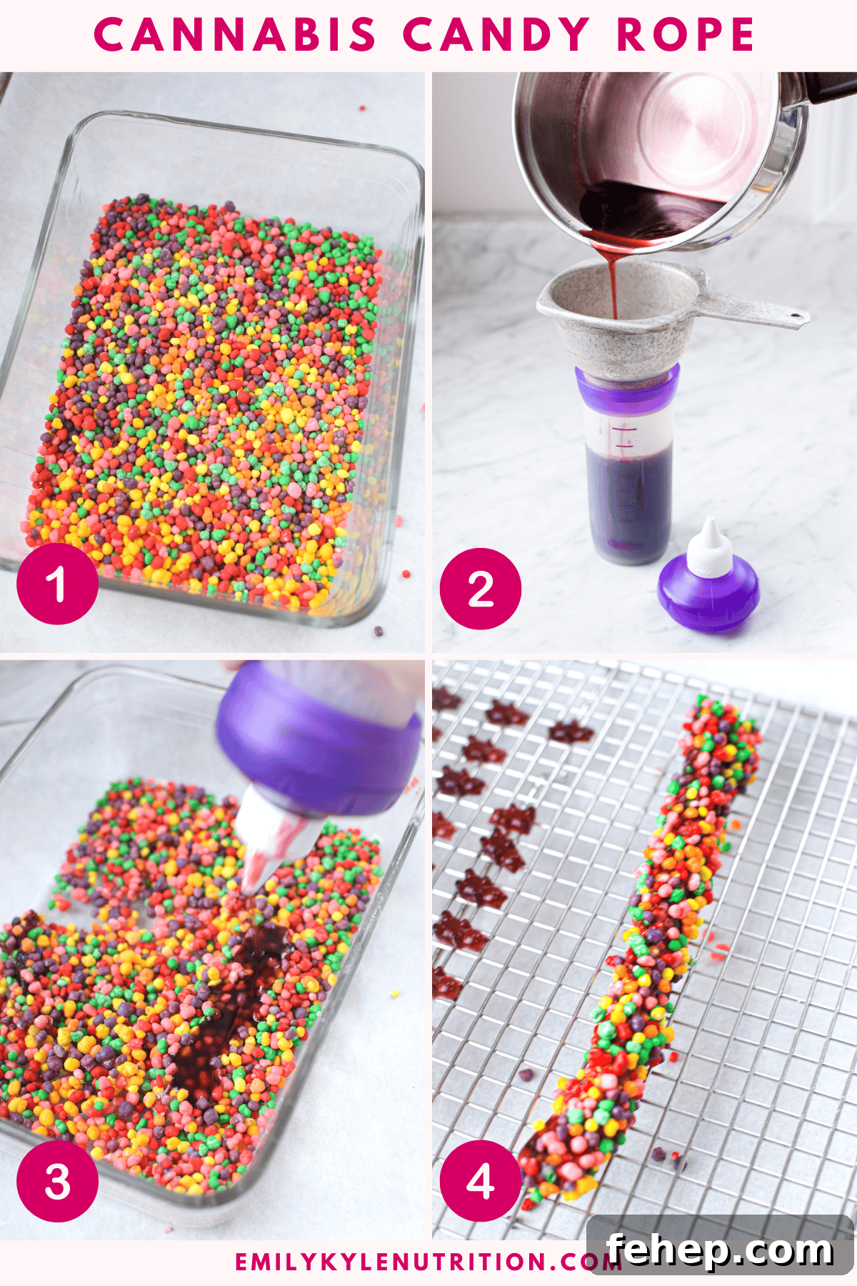 How to Make Cannabis-Infused Candy Ropes at Home 7 A four step image collage showing the first four steps in making cannabis ropes.