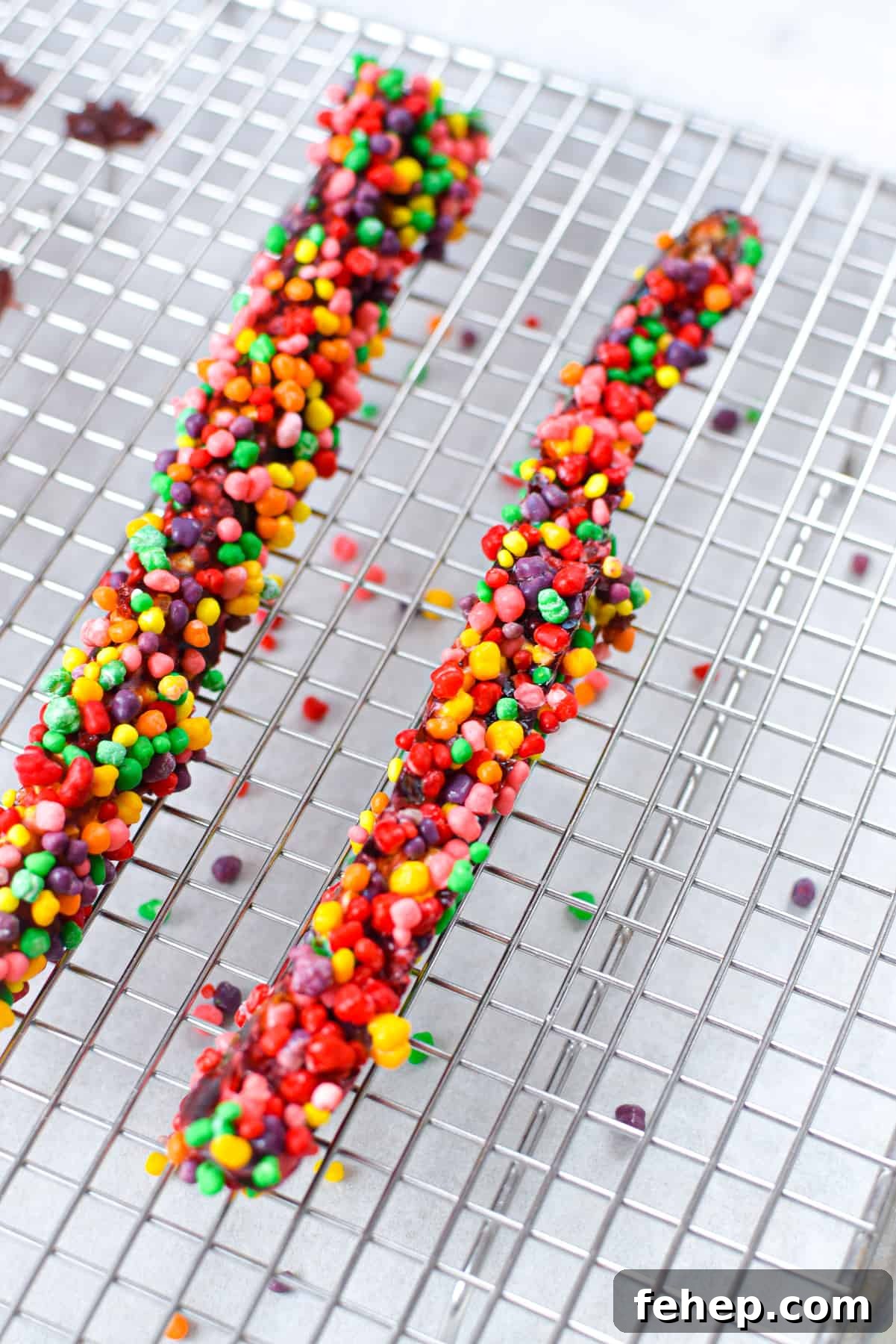 How to Make Cannabis-Infused Candy Ropes at Home 8 Three cannabis nerds ropes resting on a metal baking rack