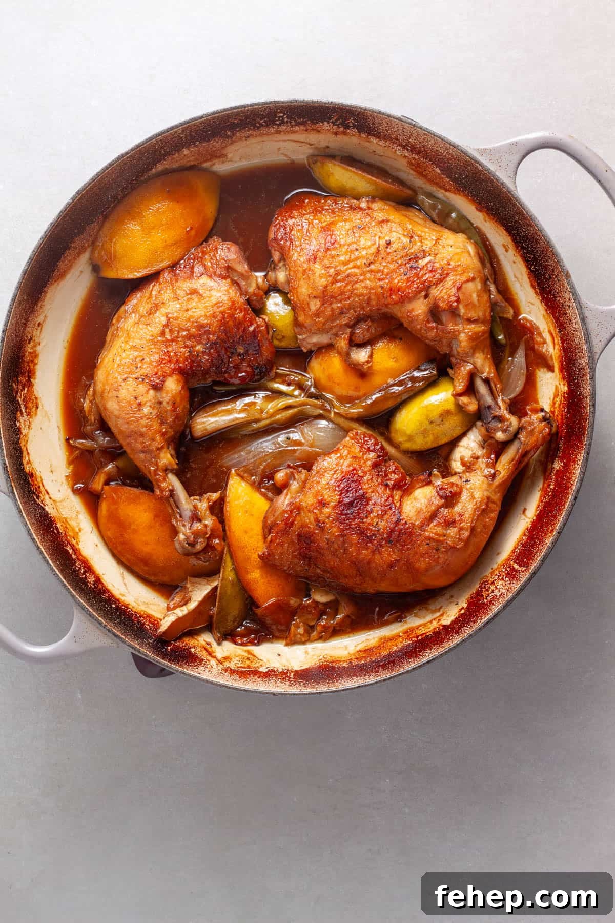 Ginger Citrus Soy Chicken with Spicy Sesame Glaze 8 Chicken leg quarters added to a skillet with aromatics for a spicy chicken with ginger, citrus and soy.