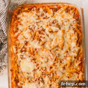 Overhead shot of hidden veggie lasagna in a baking dish fresh out of the oven