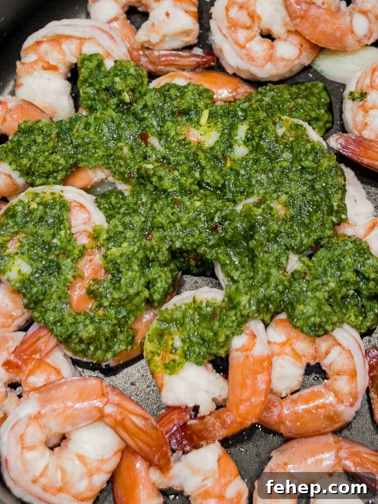 shrimp with cilantro lime sauce in a pan