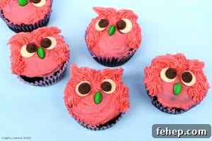How to Make Adorable Owl Cupcakes for Parties and Gifts 3 Owl Cupcakes are soft and fluffy chocolate cupcake decorated with a vanilla buttercream to look like gorgeous, googly eyed owls! Perfect for a birthday cake, party, get together or just for fun. #owlcupcakes #pinkowl
