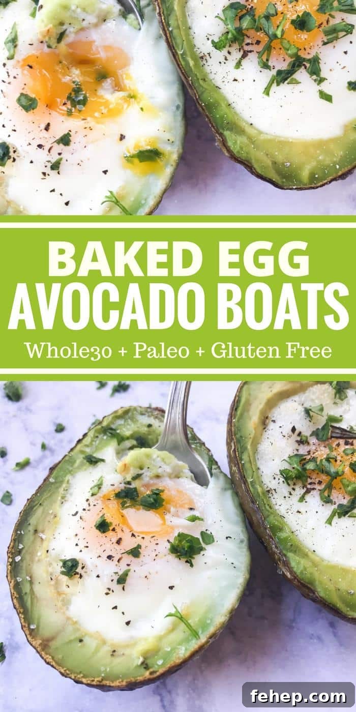 Baked Avocado Egg Boats: Simple Breakfast Recipe with Crispy Edges 2 Baked Egg Avocado Boats by The Whole Cook