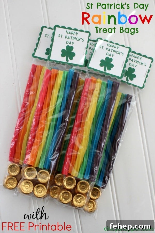 St. Patrick’s Day Rainbow Skittles Treat Bags 9 Alternative rainbow treat idea: Twizzlers or rainbow Jell-O bars.