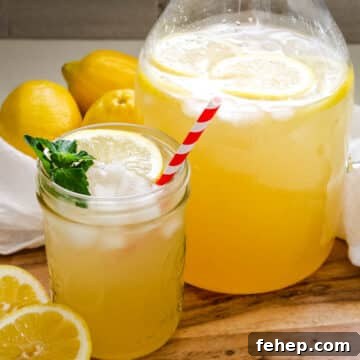 homemade lemonade in pitcher and mason jar