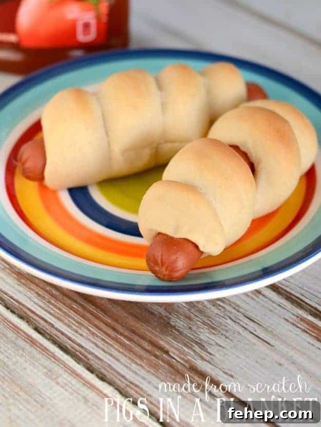 Pigs in a blanket are even more tasty when the dough is made from scratch. These are the best! Pigs in a blanket on a plate