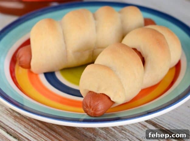 These pigs in blankets remind me of school lunch in elementary school. They are so good! homemade pigs in a blanket