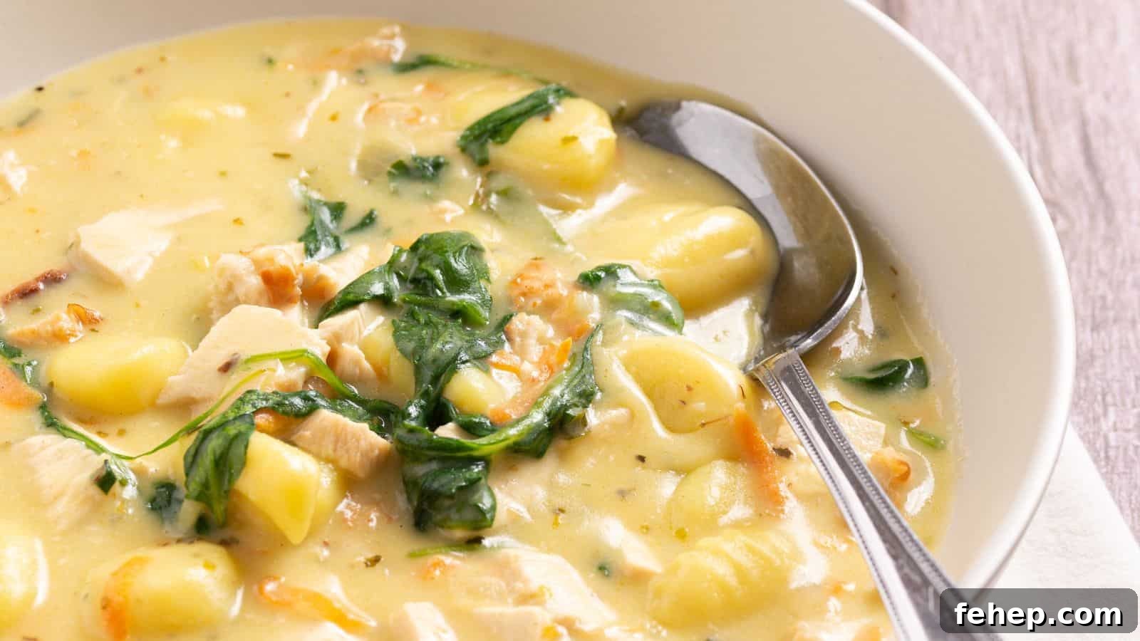 19 Authentic Italian Dinners That Feel Effortless and Homey 12 A bowl of chicken and spinach soup with a spoon.