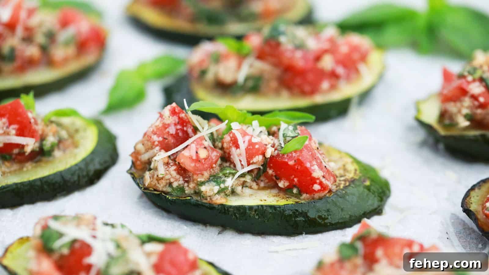 19 Authentic Italian Dinners That Feel Effortless and Homey 15 Baked zucchini bruschetta topped with chopped tomatoes, herbs, and grated cheese on a parchment-lined tray.