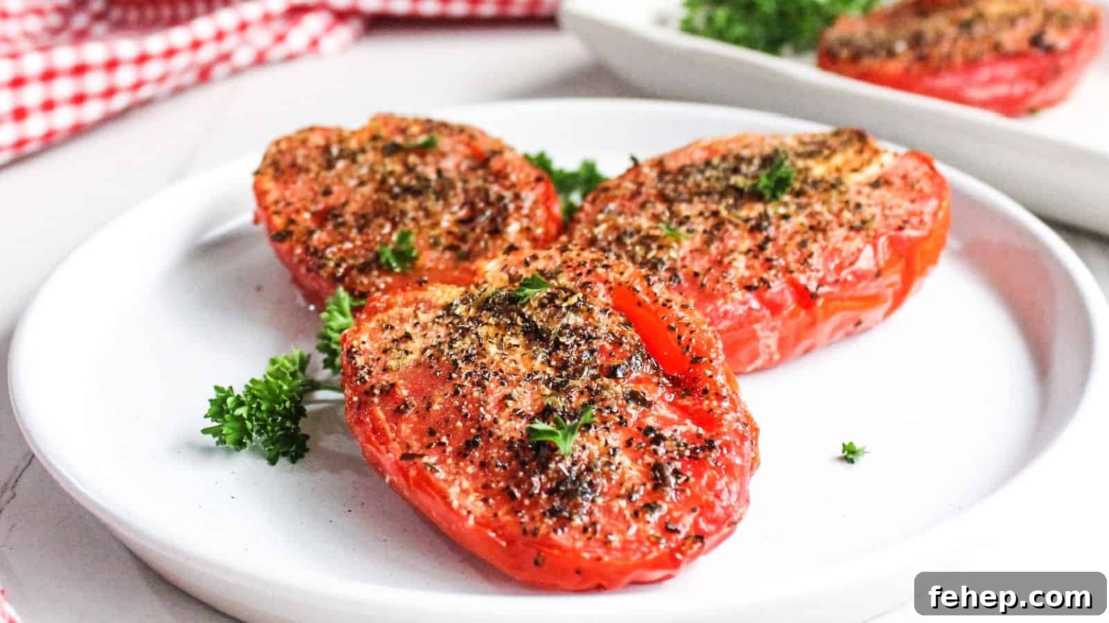 19 Authentic Italian Dinners That Feel Effortless and Homey 19 Roasted tomatoes seasoned with herbs and spices, served on a white plate garnished with parsley.