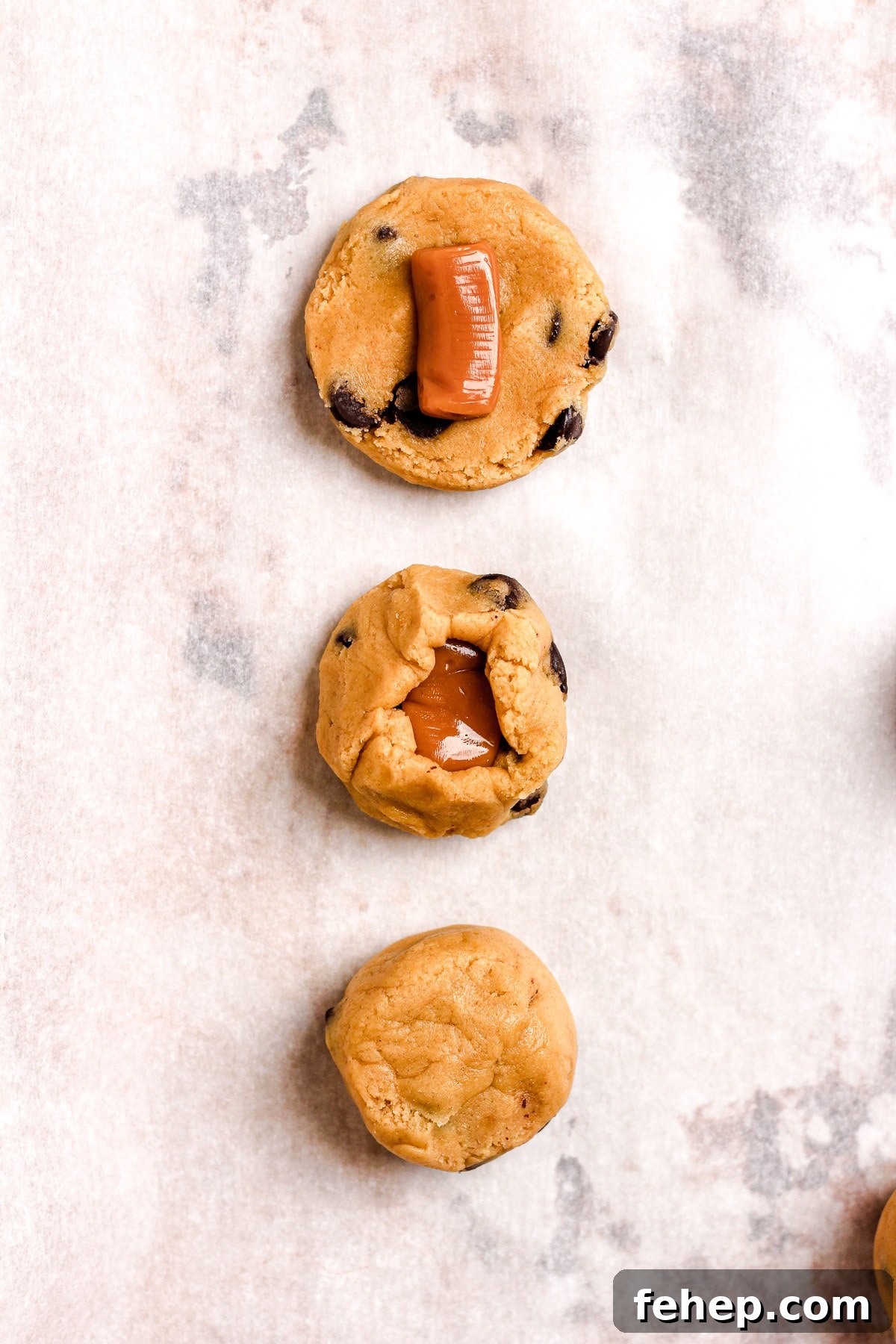 Seal dough around caramel