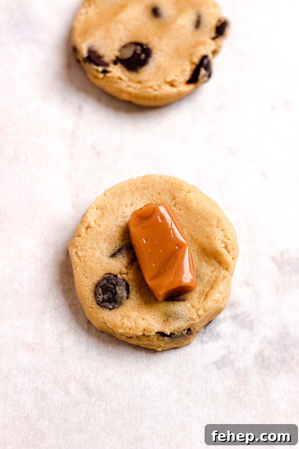 Portion dough and add caramel