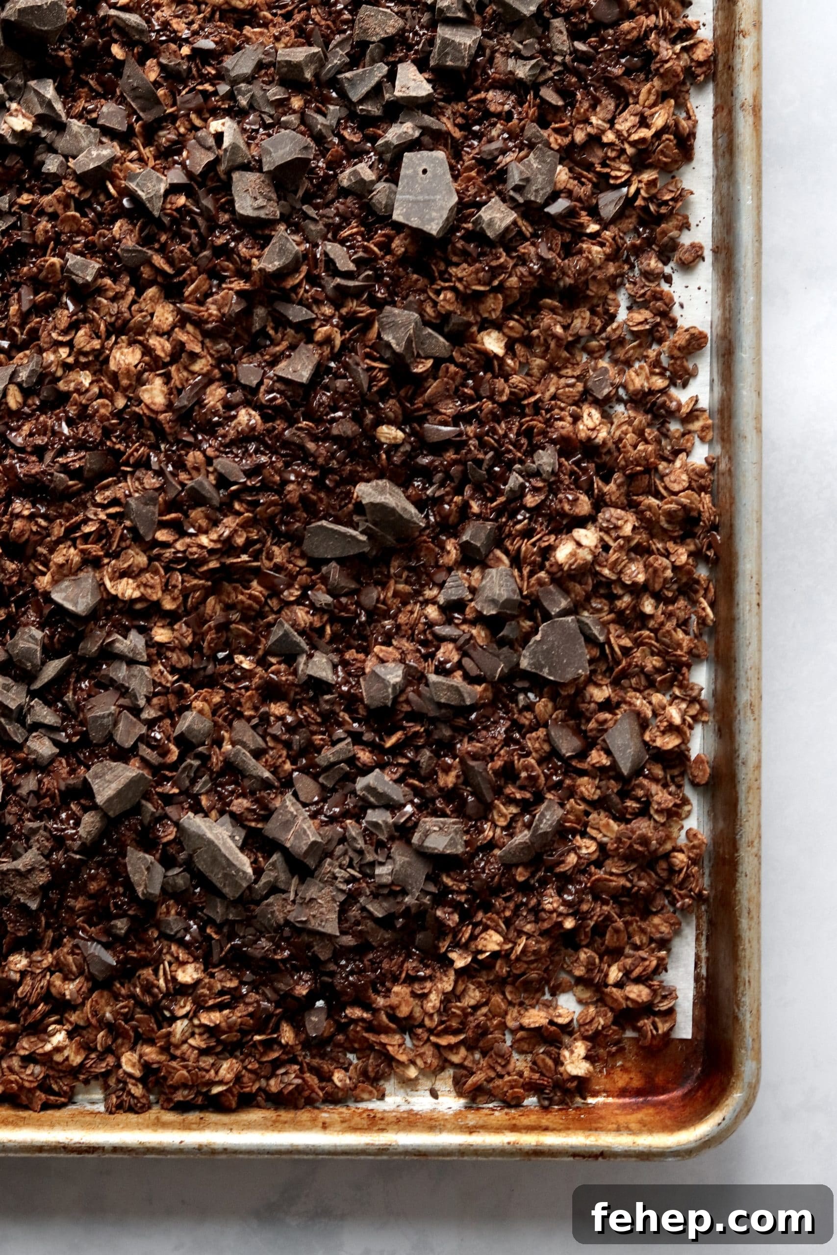 Decadent Vegan Double Chocolate Granola Recipe 6 Double chocolate granola on sheet pan
