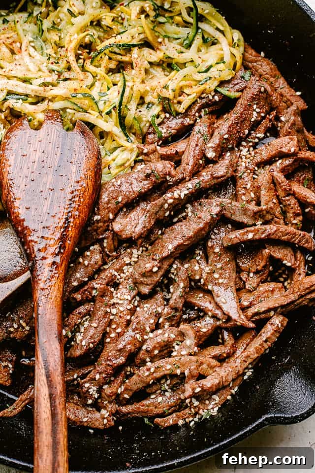 This flank steak with zucchini noodles is the flavorful, summertime dinner you’ve been looking for! Even better, it's ready in 20 minutes! flank steak zucchini noodles
